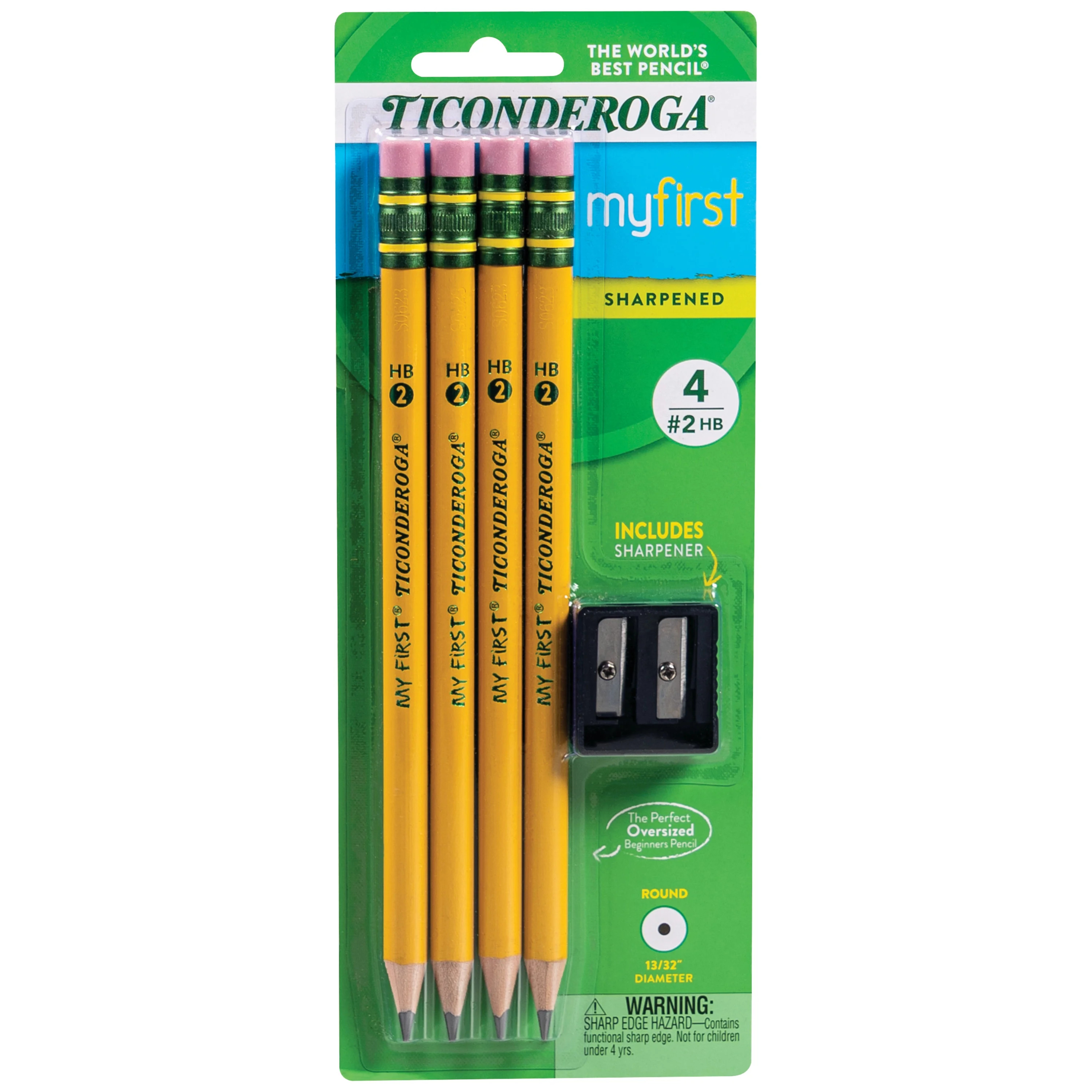 Ticonderoga My First Beginner Pencils with Bonus Sharpener, Sharpened #2 Lead, Yellow, 4 Count - ... | Walmart (US)