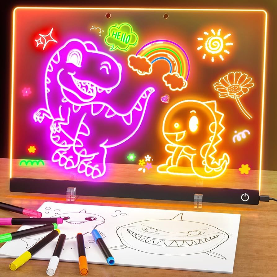 Led Drawing Board for Kids, 13.7"X10" 6-Color Neon Glow Memo Drawing Tablet, Light-Up Acrylic Dry... | Amazon (US)