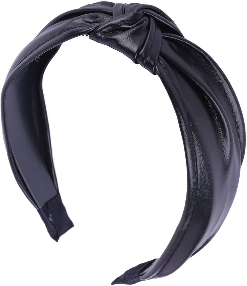 Motique Accessories Vegan Leather Knotted Headband - Black | Amazon (US)