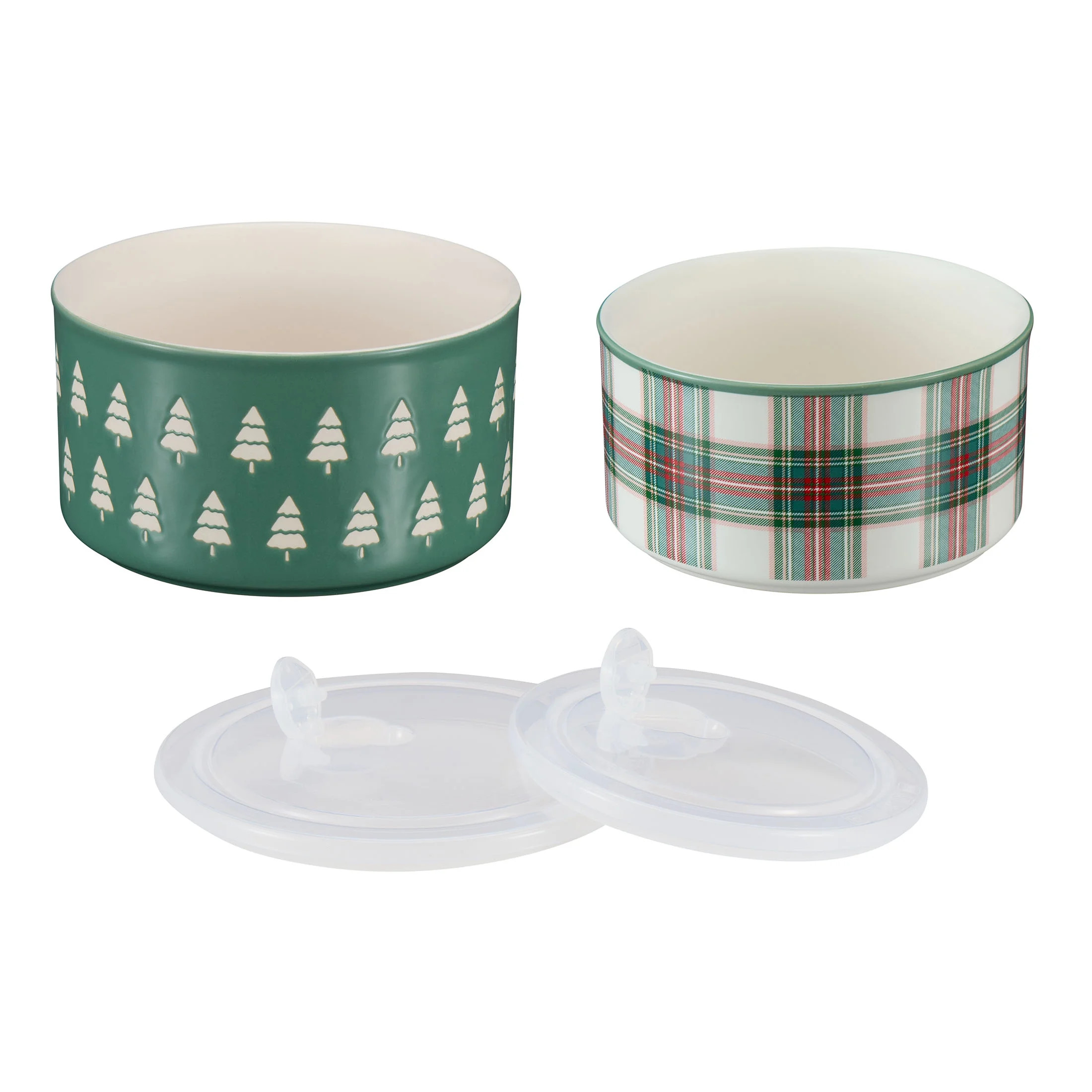Holiday Time 4-Piece Trees & Plaid Glazed Stoneware Bake & Store Containers Set, Multicolor | Walmart (US)