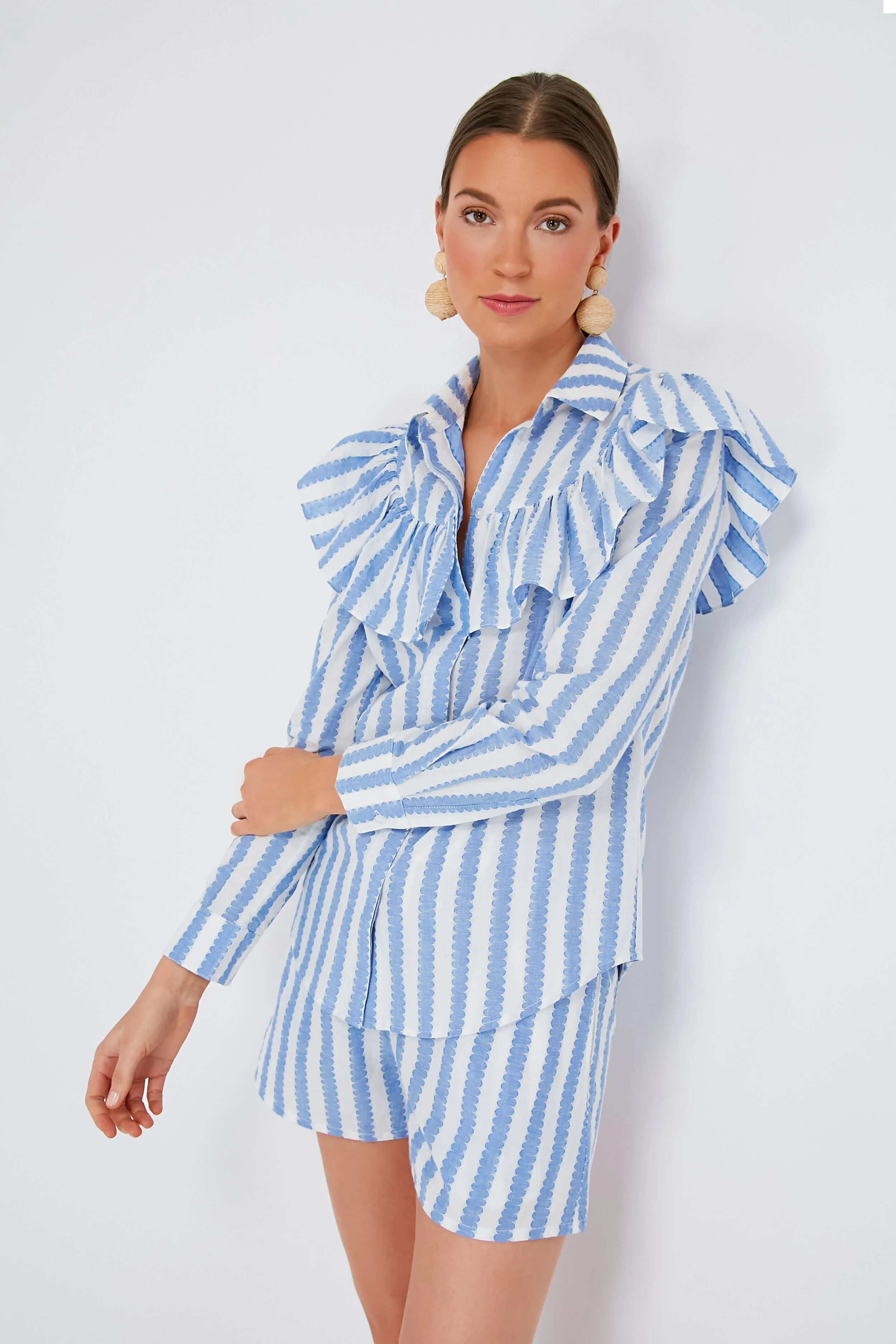 Blue and Cream Scallop Stripe Charlotte Shirt | Tuckernuck (US)