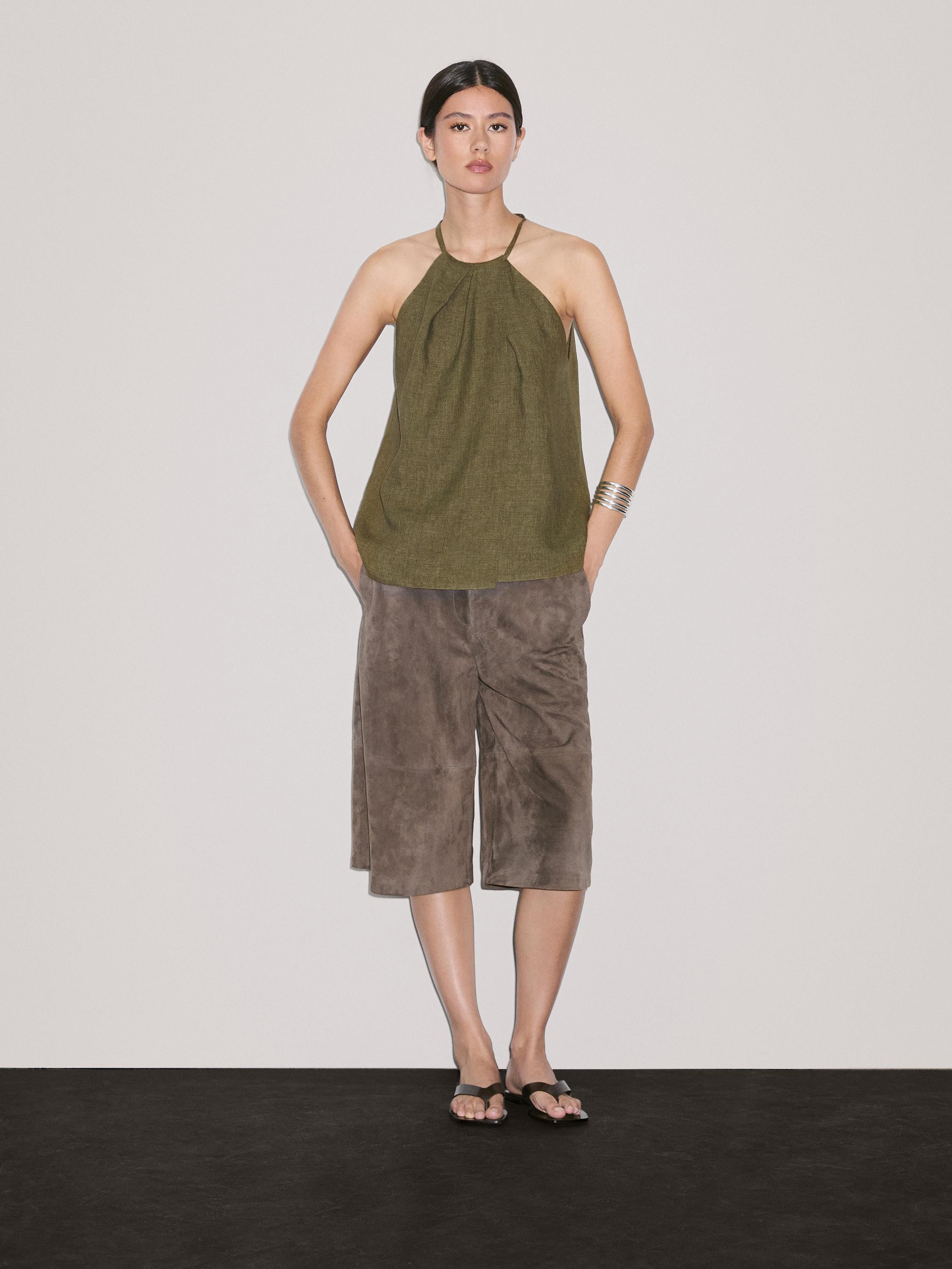 100% linen crossover halter top | Massimo Dutti US