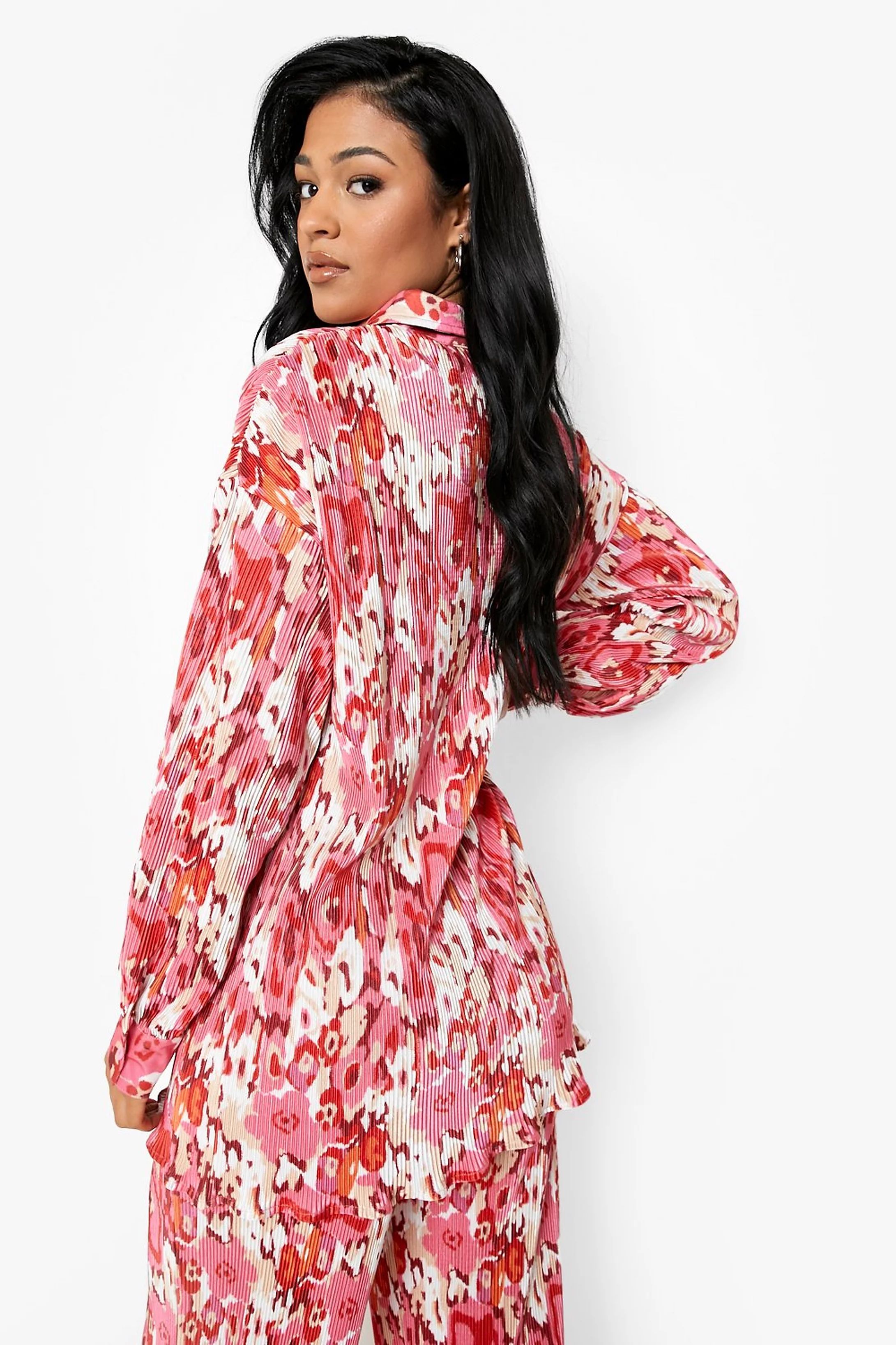 Tall Floral Plisse Print Oversized Shirt | Boohoo.com (US & CA)