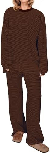 MISSACTIVER Women's 2 Piece Striped Lounge Set Long Sleeve Oversized T-Shirt Wide Leg Pants Match... | Amazon (US)