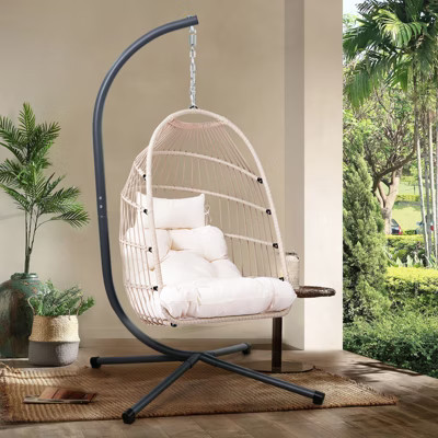 KWPZQEB Hanging Egg Chair with Stand, Patio Wicker Hammock Egg Swing Chair with Thick Cushion for Bedroom Garden Indoor Outdoor, Light Gray+Blue | Target