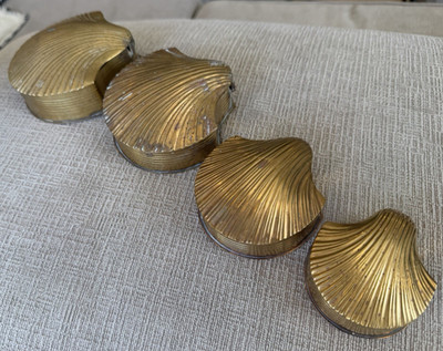 Vtg 4 Lot Nesting Brass Sea Shell Clam Scallop Hinge Trinket Stash Box MCM 70's | eBay US