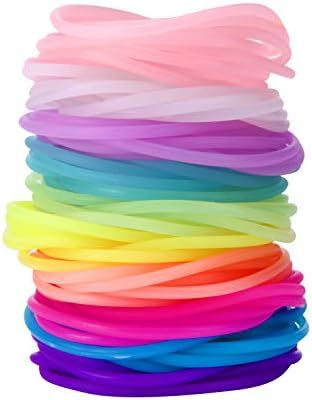 Senkary 120 Pieces Silicone Jelly Bracelets Rainbow Glow Bracelets Luminous Hair Ties for Party Favo | Amazon (US)