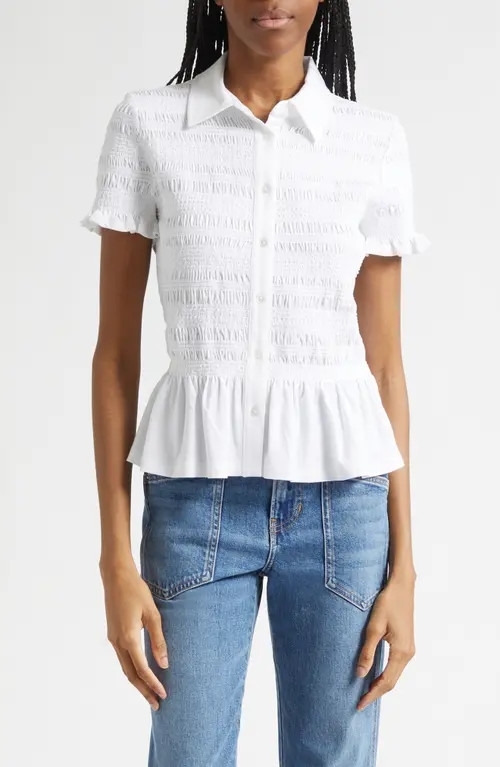Veronica Beard Ellisandra Shirred Peplum Top in White at Nordstrom, Size Medium | Nordstrom