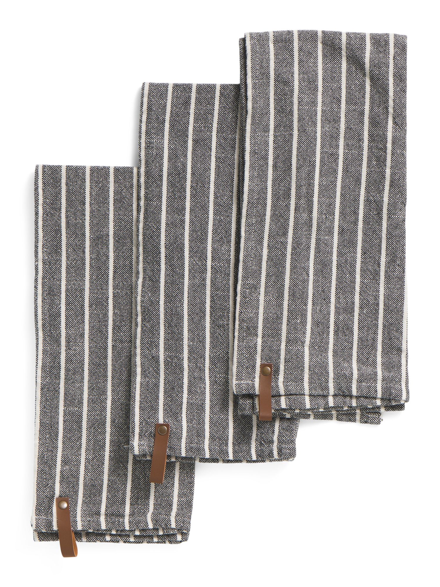 Set Of 3 Stone Washed Kitchen Towels With Leather Loops | TJ Maxx