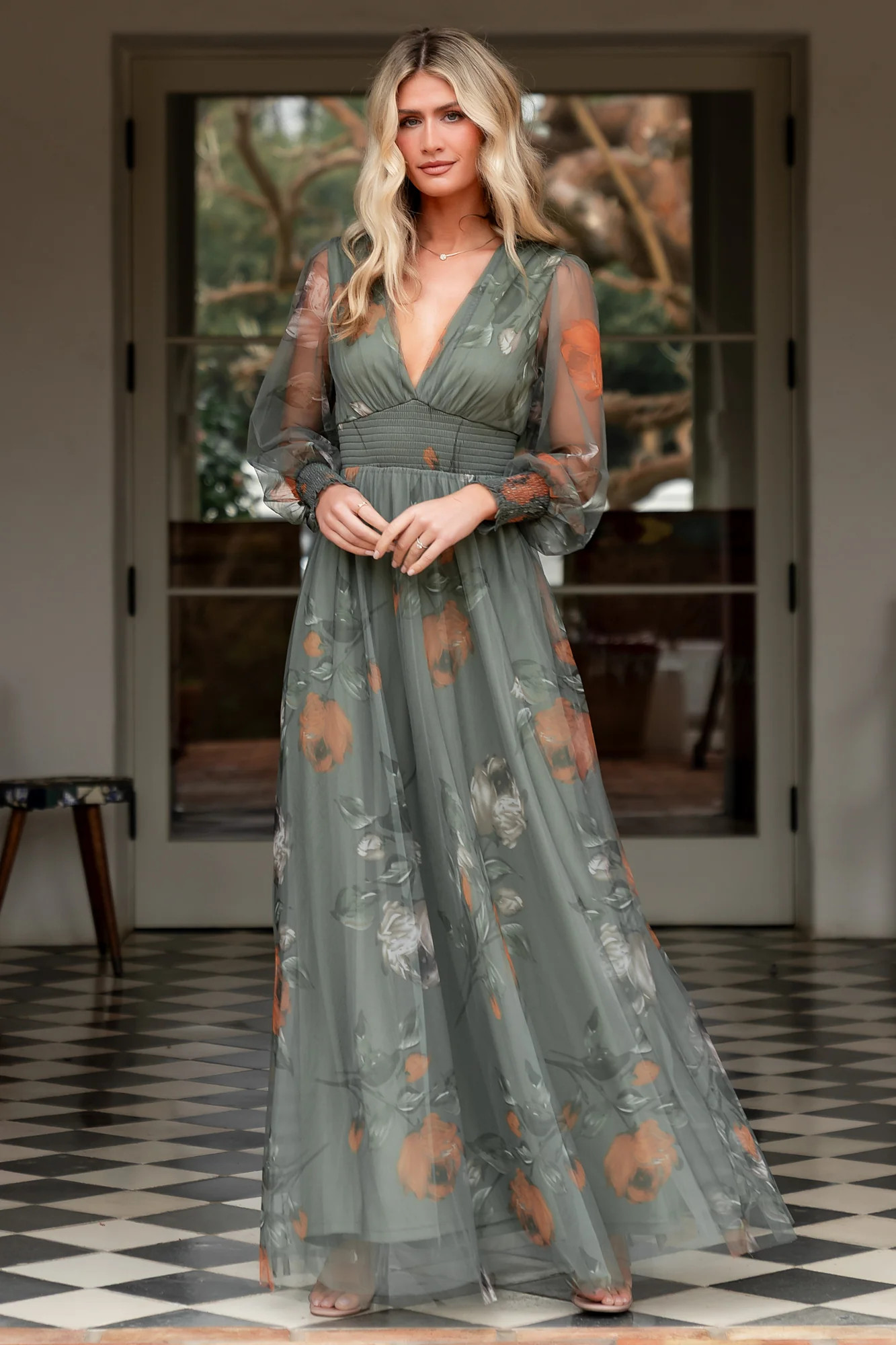 Layla Tulle Maxi Dress | Dusty Olive Floral | Baltic Born
