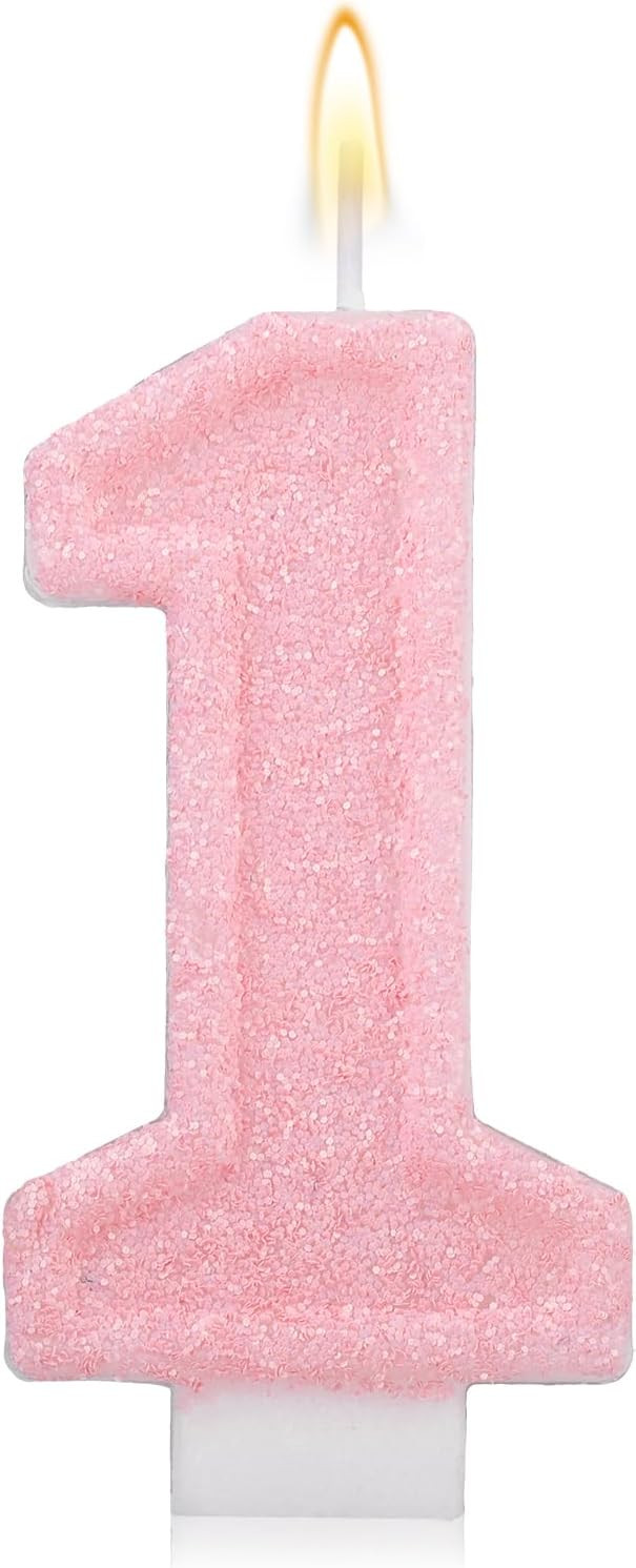 Pink Number One Birthday Candles, Romantic Cake Glitter Pink Number 1st Candles Anniversary Cake ... | Amazon (US)