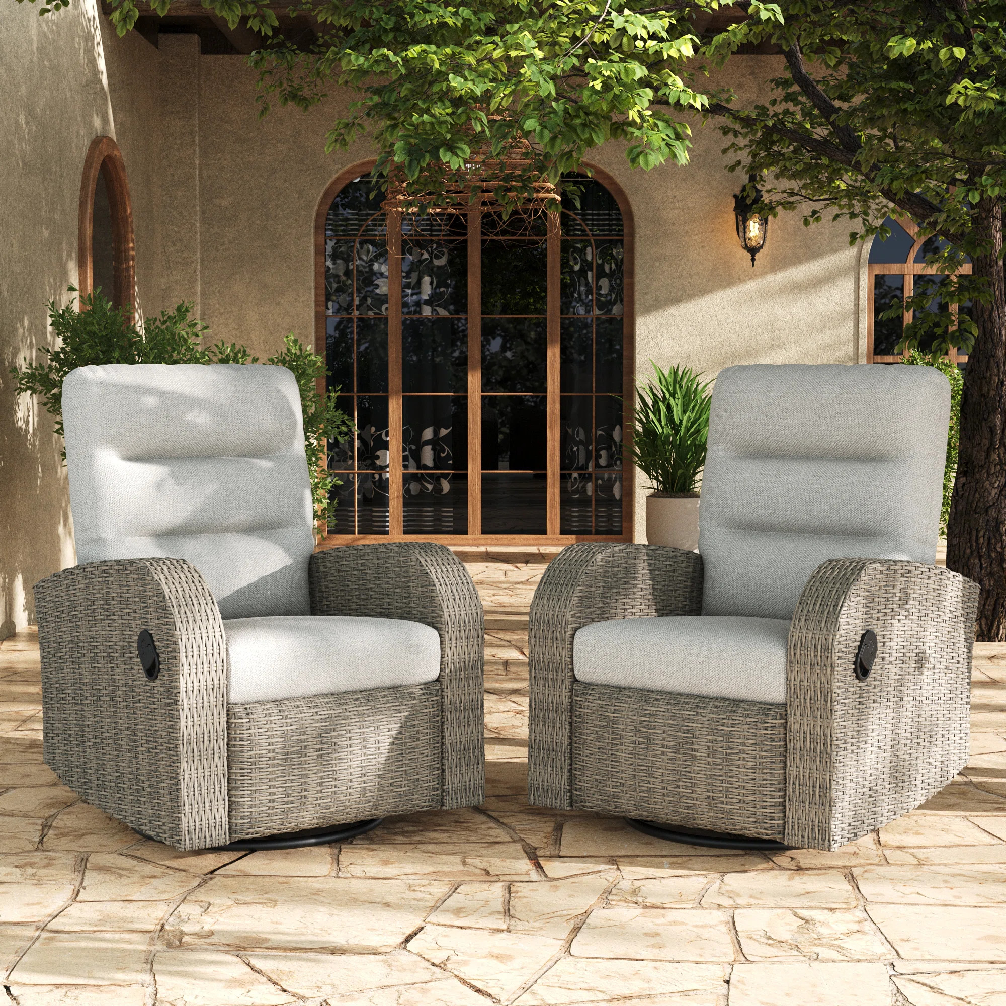 Oversized Wicker Outdoor 360° Swivel Glider Recliner Chair, Patio Adjustable Reclining Lounge Ch... | Wayfair North America