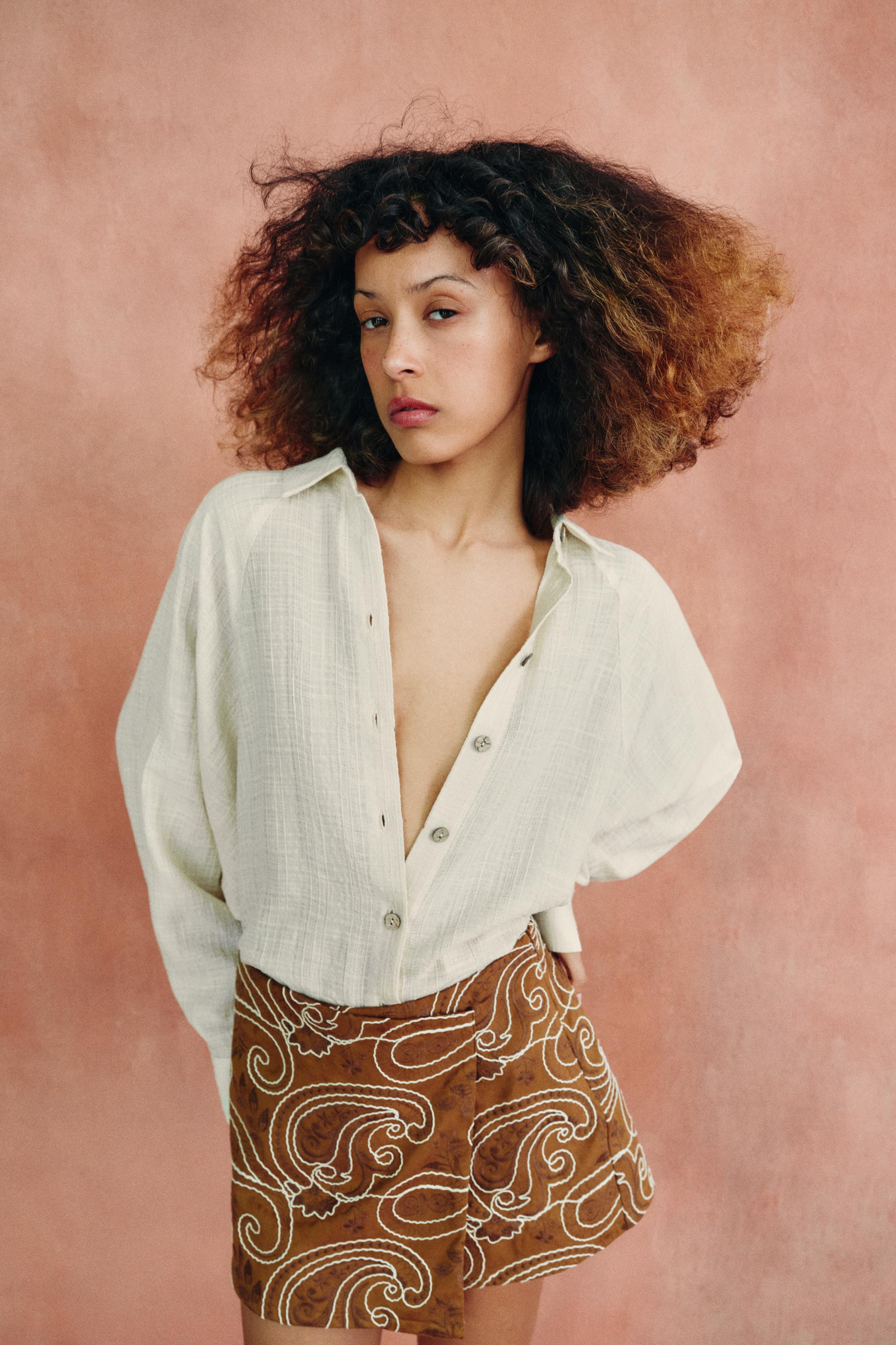 EMBROIDERED FAUX SUEDE SKORT | Zara US