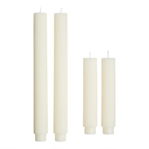 Ivory Ribbed Unscented Taper Candles 2 Pack | World Market