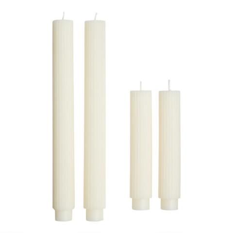 Ivory Ribbed Unscented Taper Candles 2 Pack | World Market