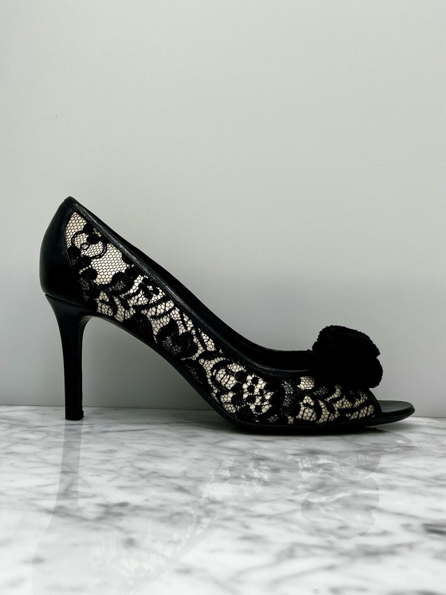 VALENTINO GARAVANI Black D’orsay Floral Lace Rose Peep Toe Leather Pumps 41 11 | eBay | eBay US