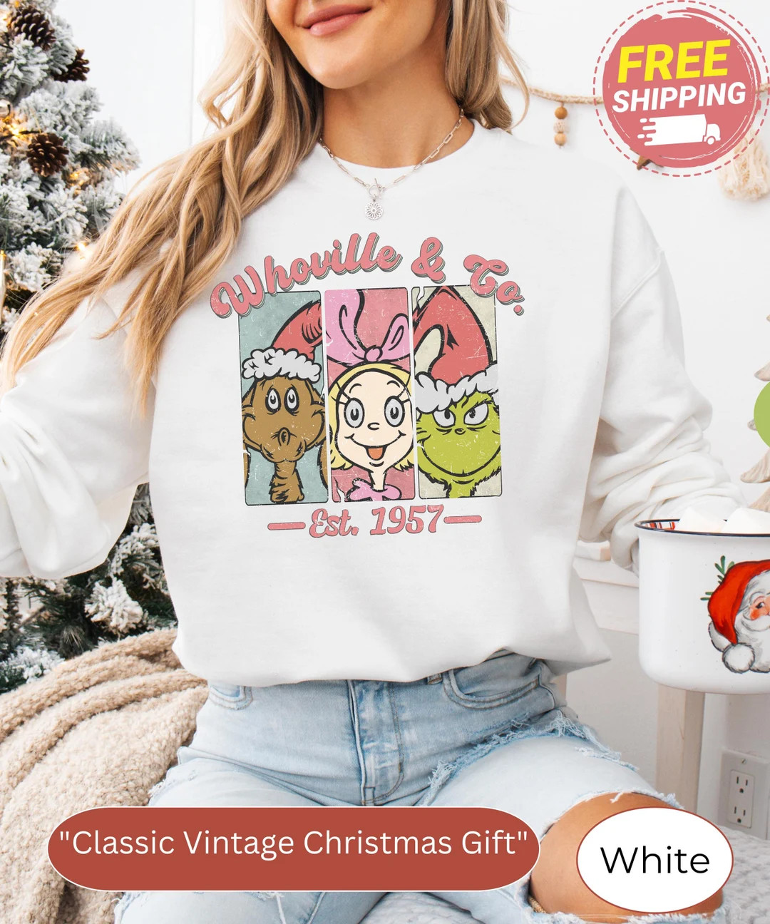 Whoville and Co. Vintage Christmas Sweatshirt, Cindy Lou ,max and Mr.grinch Retro Xmas Sweater, V... | Etsy (US)