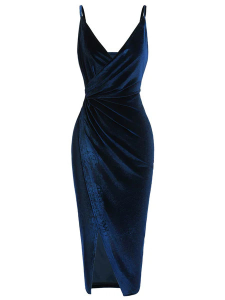 1960s Solid Velvet V-Neck Strap Dress | Retro Stage
