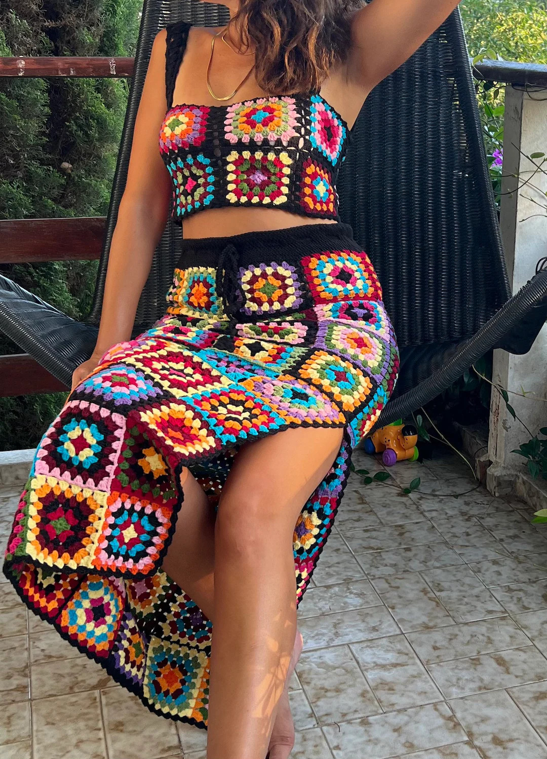 Handmade Cotton Granny Square Crochet Maxi Skirt - Boho Festival Outfit | Etsy (Global)