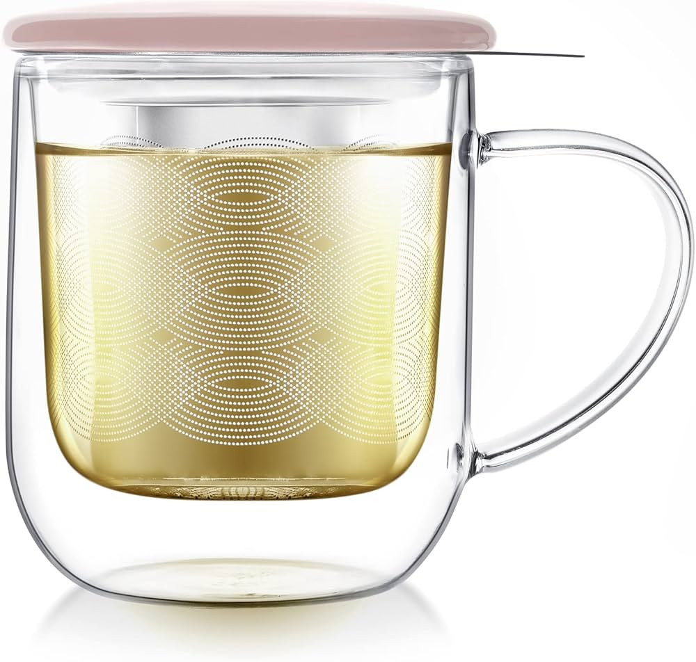 Amazon.com: Teabloom Tea-For-One Steeping Mug – Insulated Double Wall Glass Mug (12 oz), Stainl... | Amazon (US)