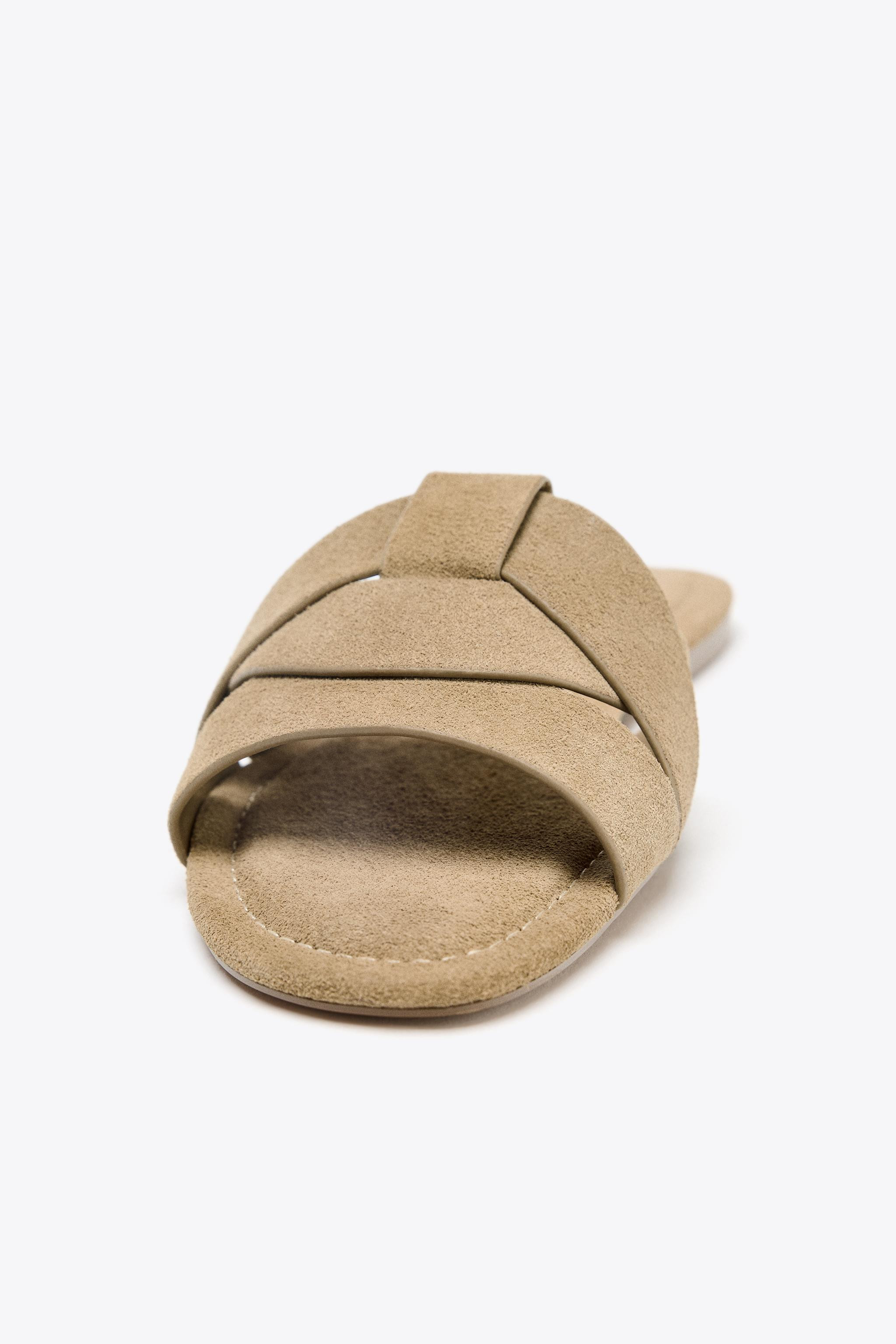 FLAT SUEDE CROSSED SANDALS | Zara US