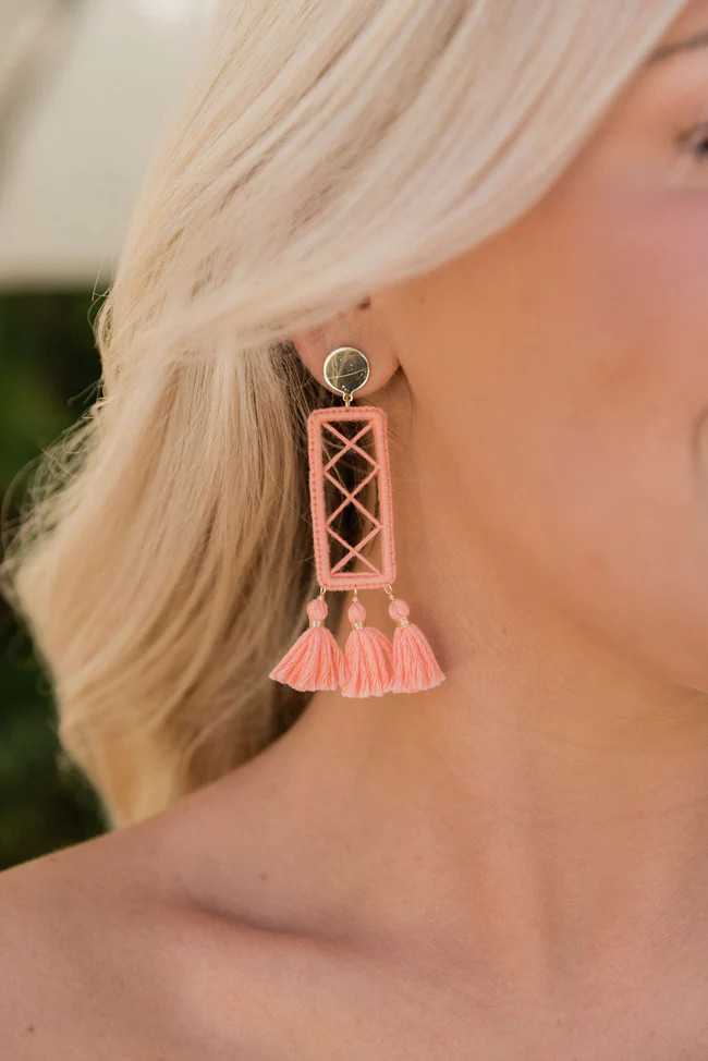 Confident Energy Coral Rectangle Fringe Earrings FINAL SALE | Pink Lily