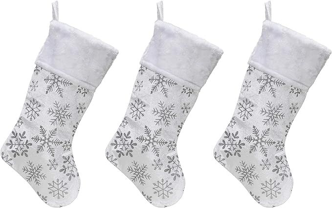 New Traditions Simplify Your Holiday Velvet Christmas Stocking (White Glitter Snowflakes) - Set o... | Amazon (US)