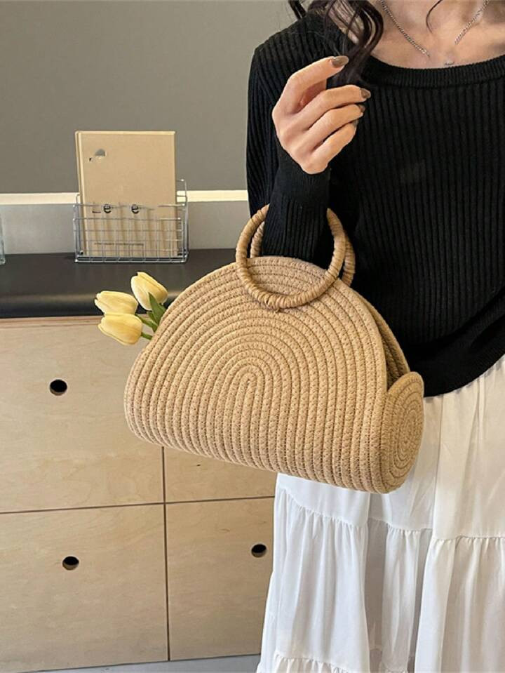 1pc Korean Style Simple Casual Hand-Held Bag For Women, New Fashion Large Capacity Woven High-End... | SHEIN