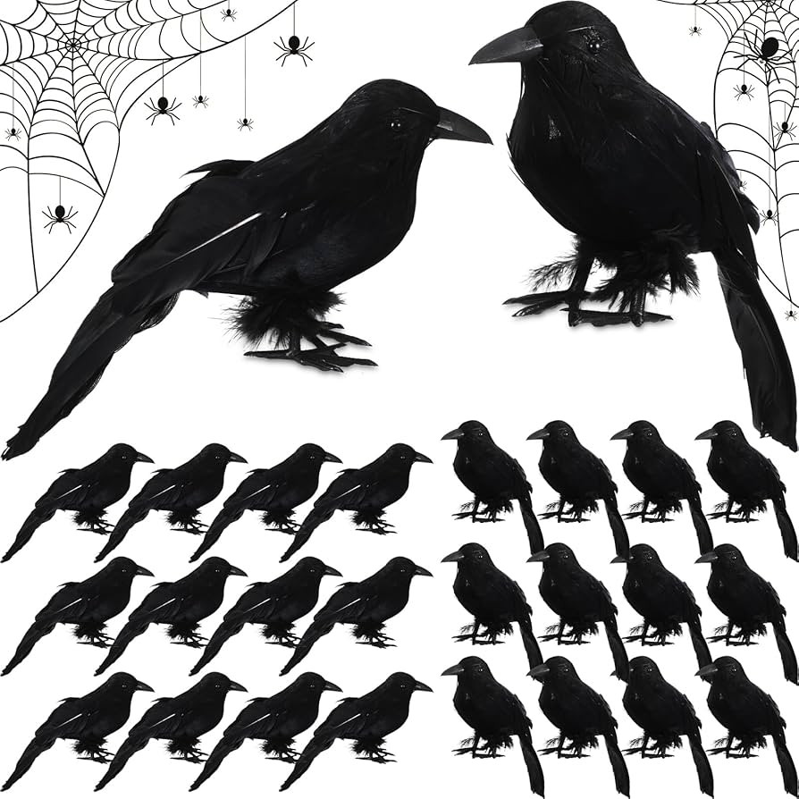 Wesiti 24 Pcs Halloween Black Feathered Crows Halloween Crow Decorations Artificial Crows Shoulde... | Amazon (US)