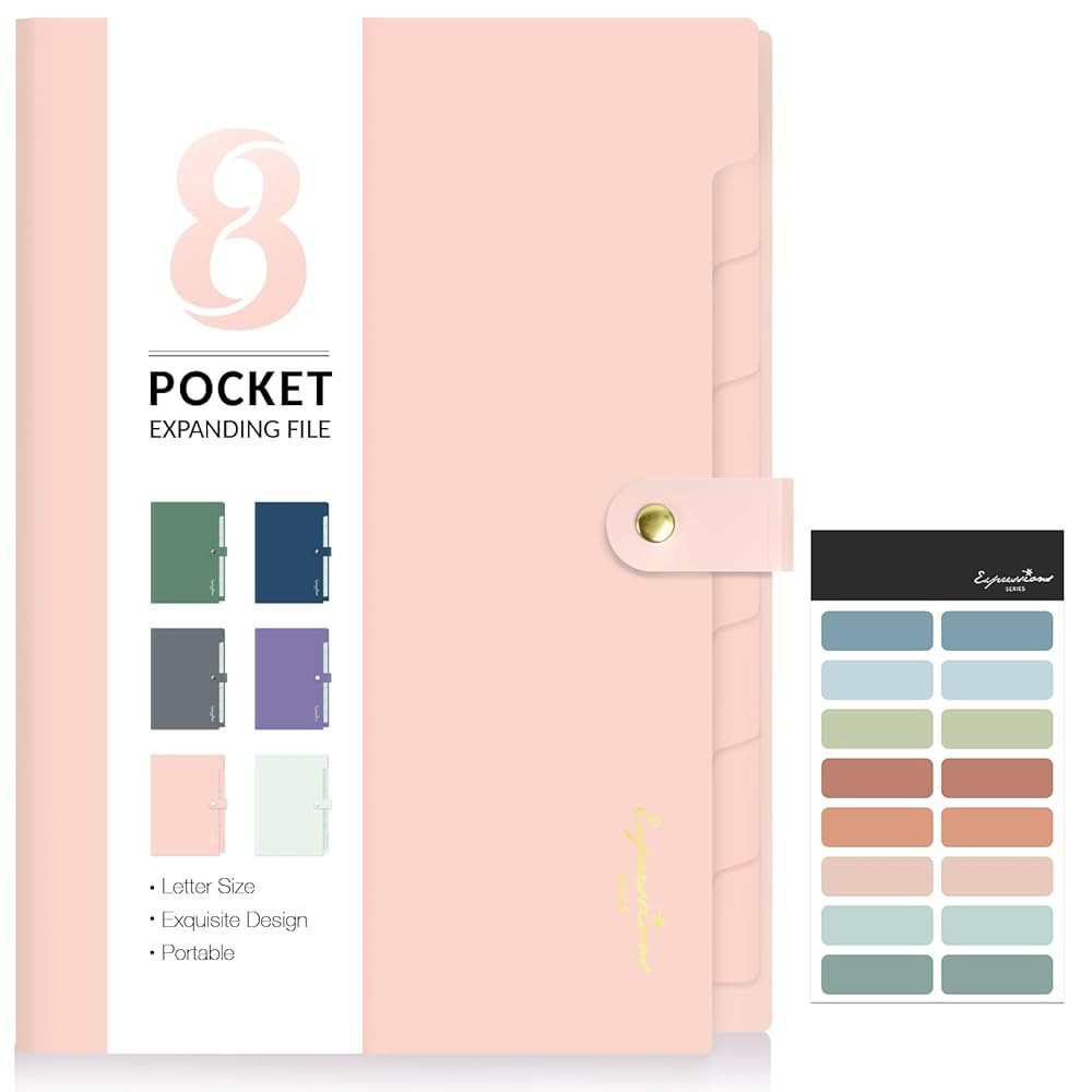 Sooez Elegant Accordion File Organizer with Labels, 8 Pocket Expanding File Folder, Portable Fold... | Amazon (US)