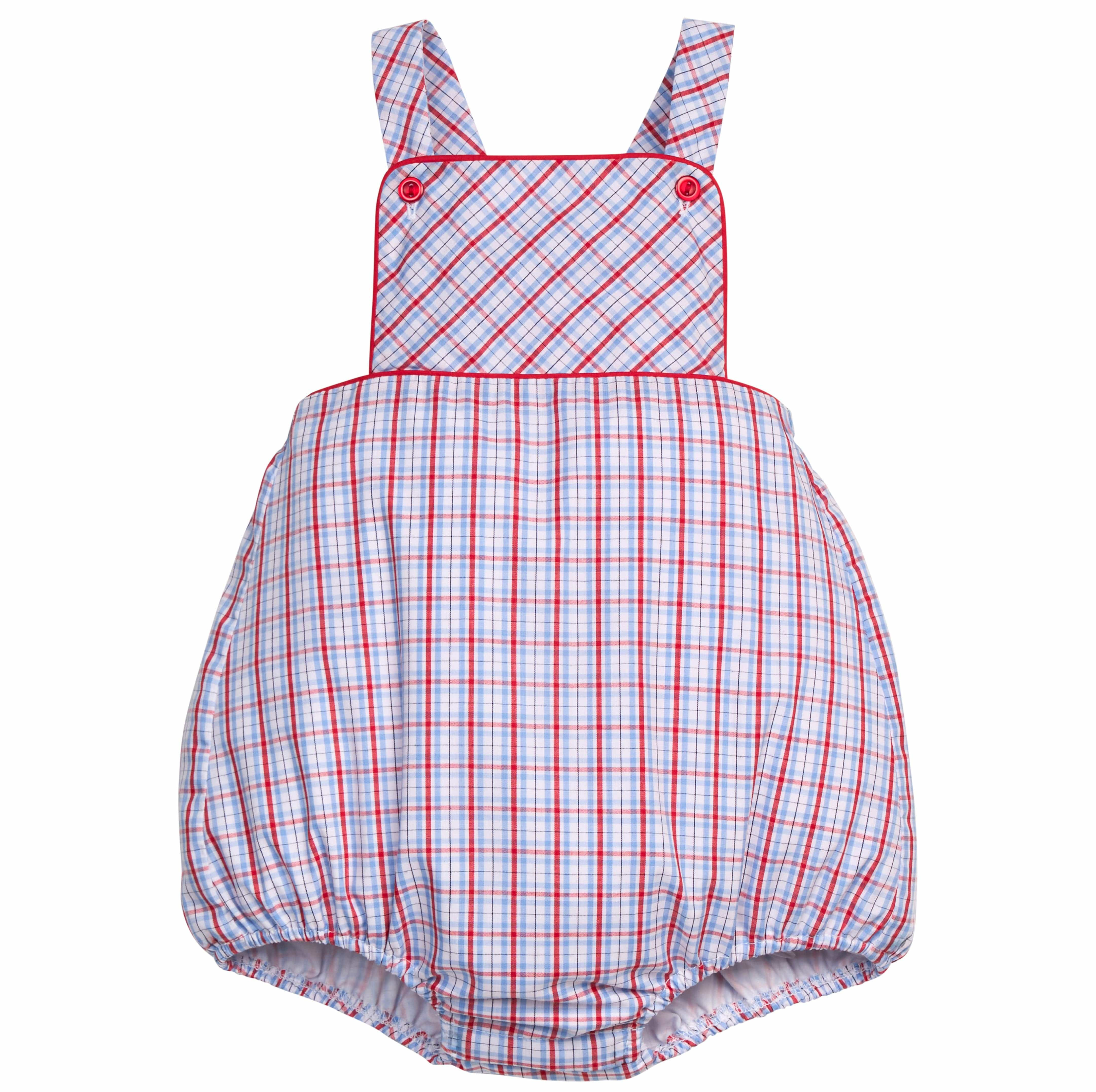 Patriotic Plaid Linville Bubble - Red & Blue Baby Boy Romper | Little English
