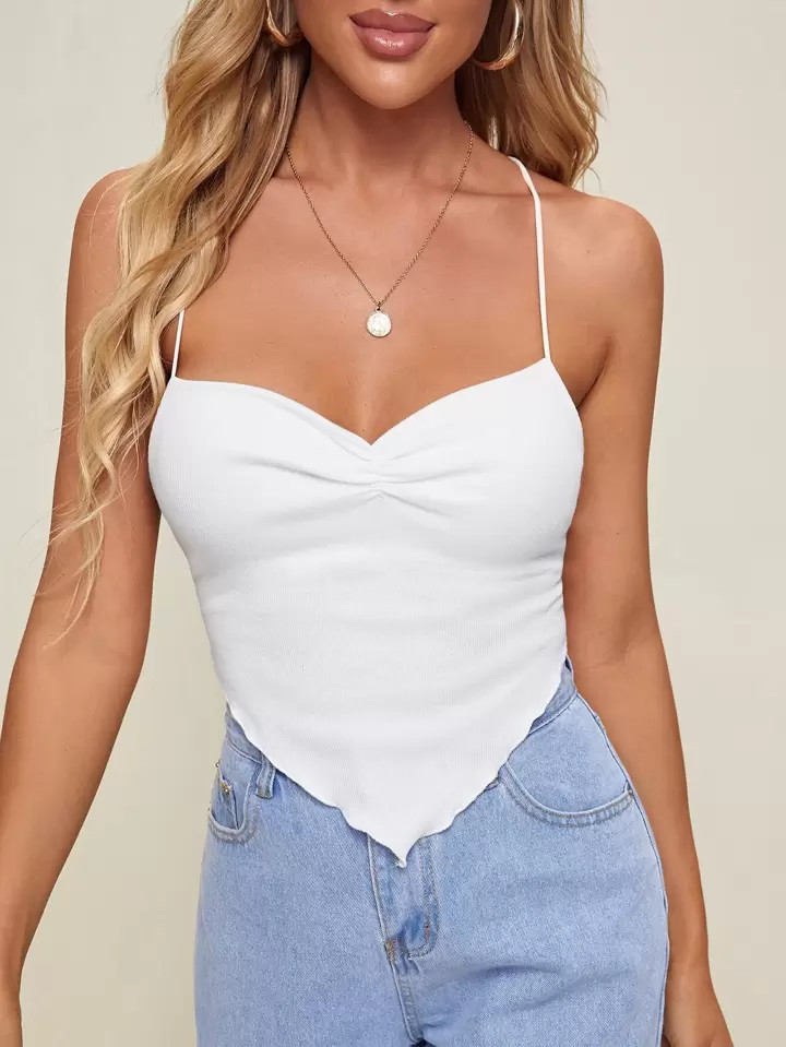 SHEIN Privé Criss Cross Tied Backless Asymmetrical Hem Cami Top | SHEIN