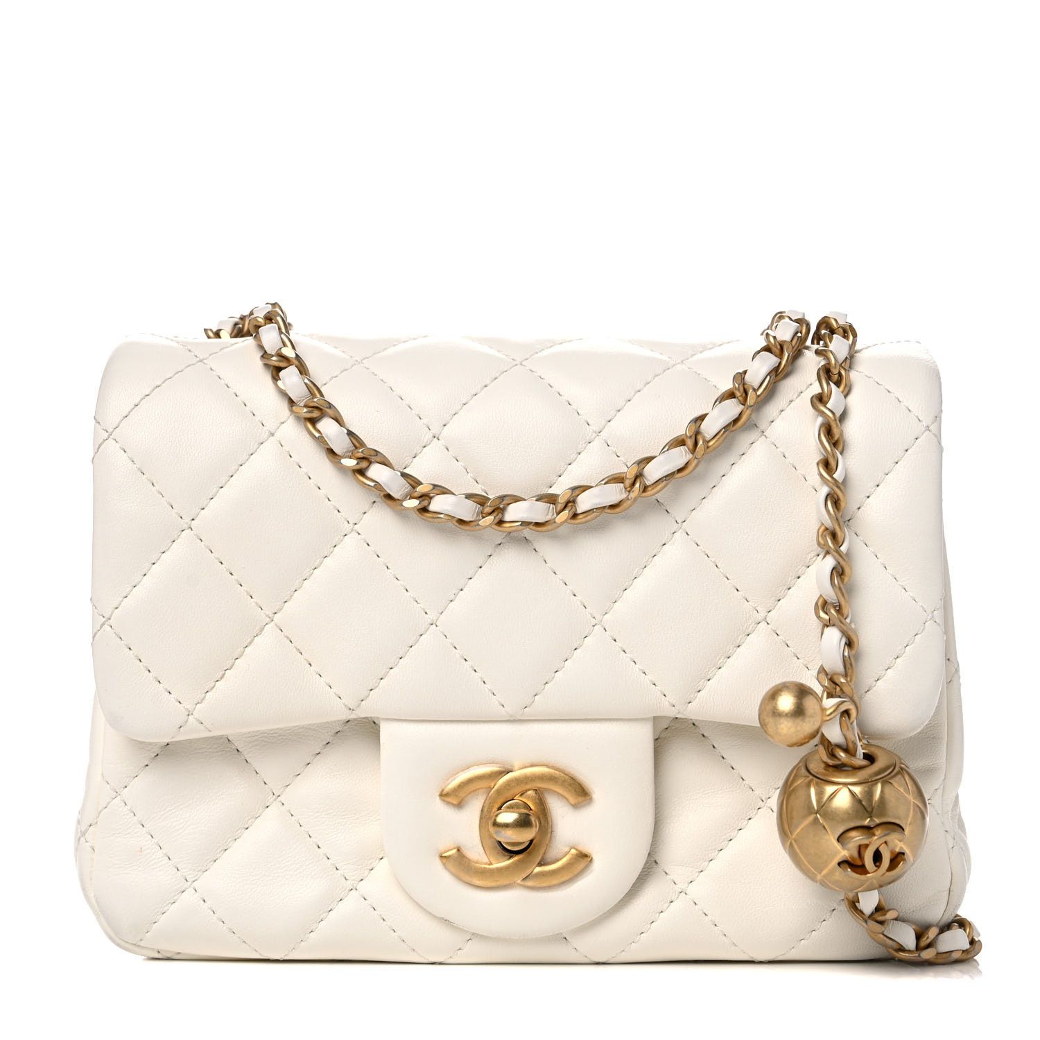 CHANEL Lambskin Quilted CC Pearl Crush Mini Flap White | FASHIONPHILE | Fashionphile