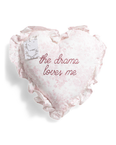 18x18 The Drama Loves Me Embroidered Toile Heart Shape Pillow | TJ Maxx
