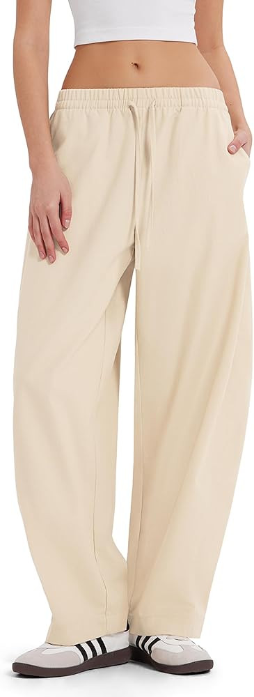 MOOSLOVER Women Linen Lightweight Barrel Pants Drawstring Comfort Casual Lounge Pants Baggy Loose... | Amazon (US)
