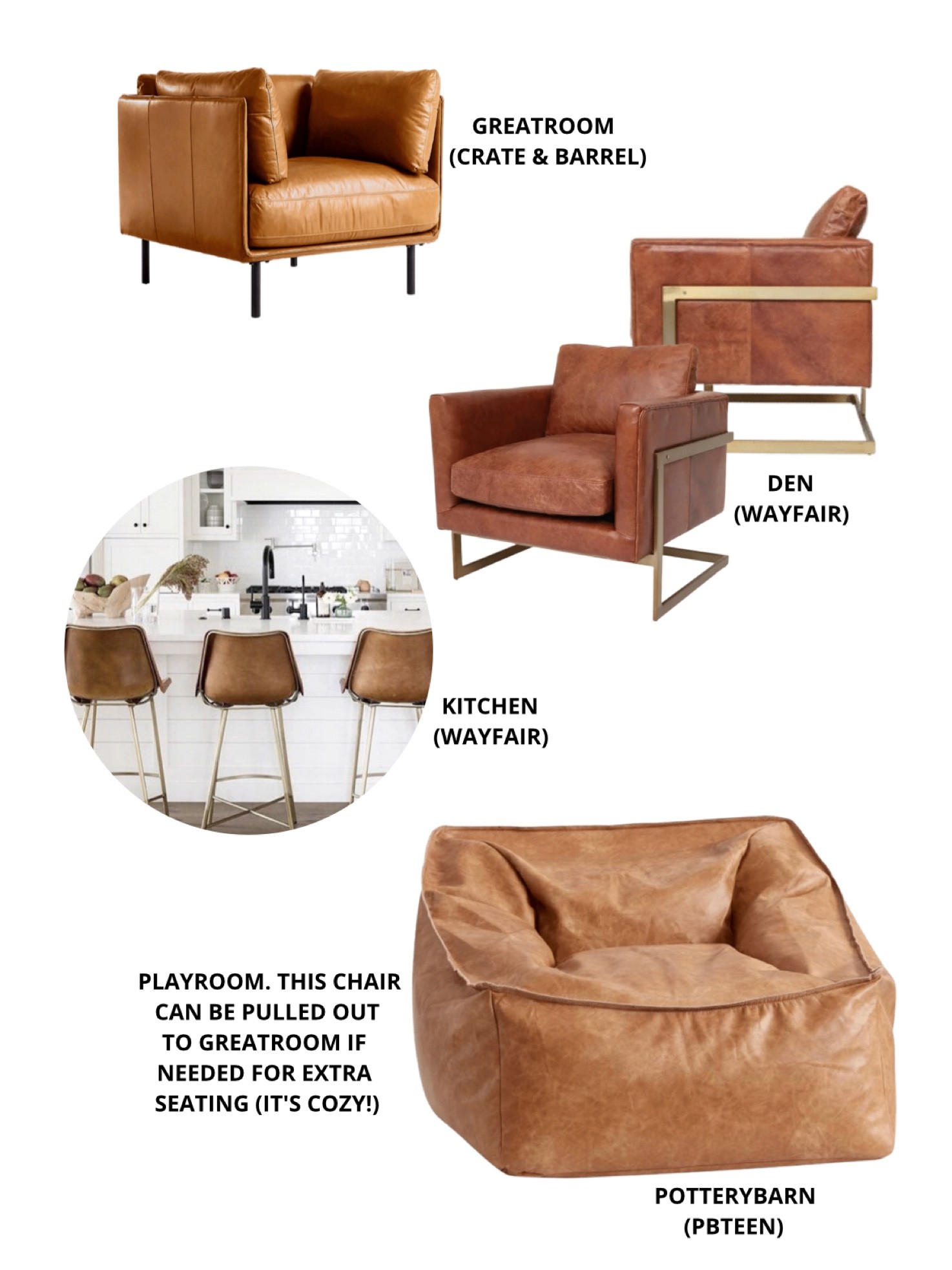 Fabulous seating! I chose this color to sprinkle throughout my neutral home. Leather chairs. Leather lounger. Counter height stools. Cognac leathers. 

#LTKhome #LTKstyletip