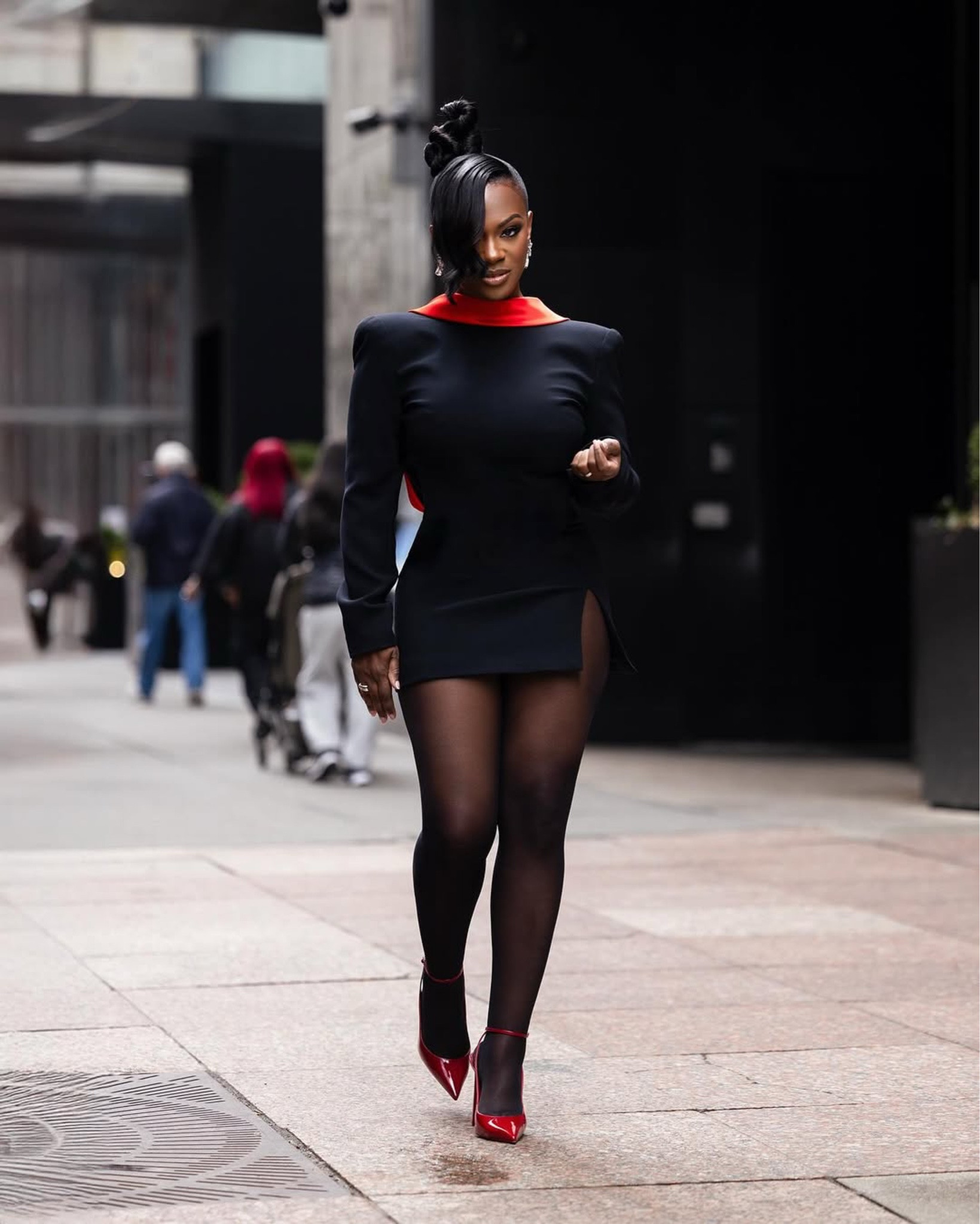 Kandi Slays in Laquan Smith Black and Red Reverse Blazer Dress and Christian Louboutin Condora Pumps to Promote Othello on Broadway