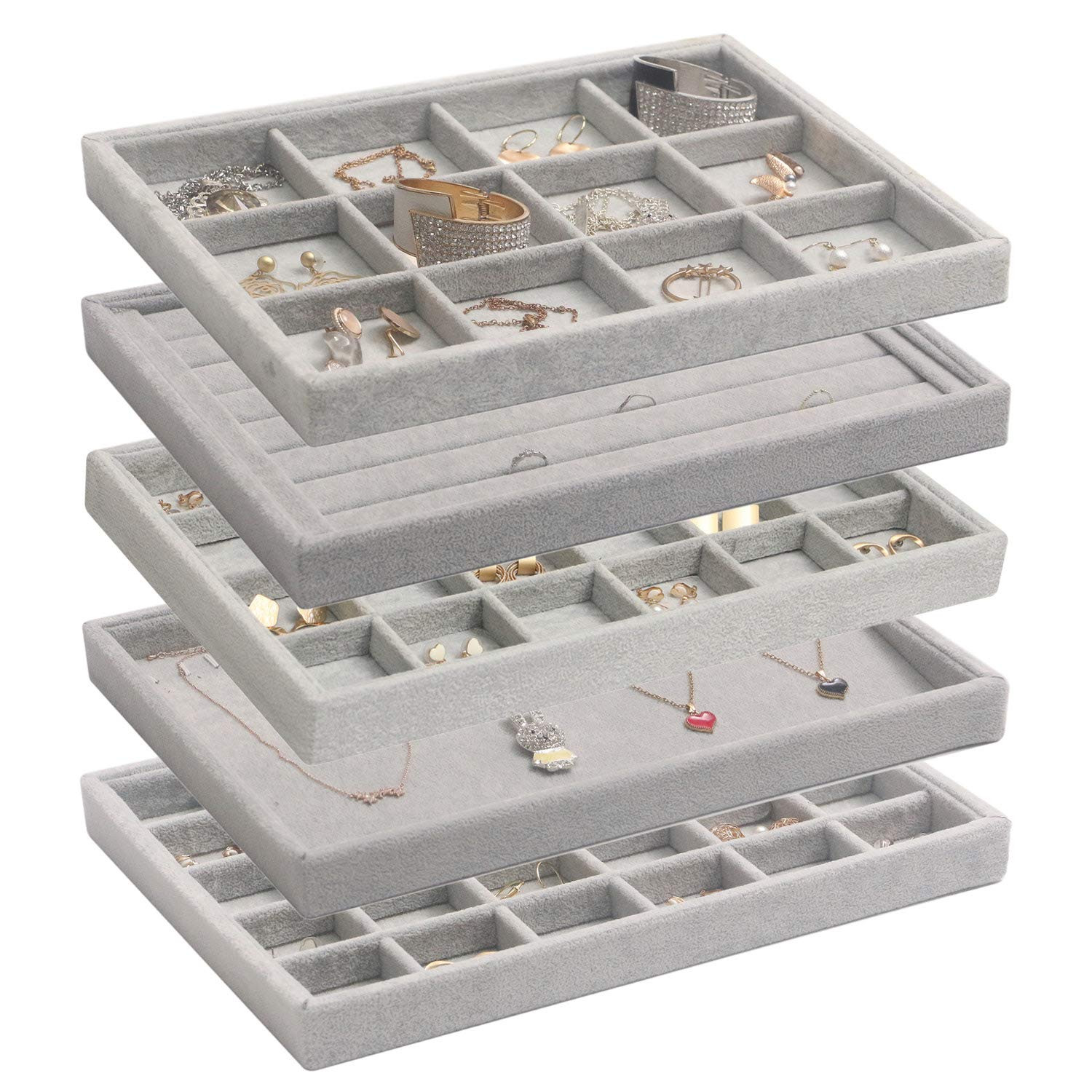 DIOMMELL 5 Pack Stackable Velvet Jewelry Trays Organizer, Jewelry Display Storage Box Showcase Ho... | Amazon (US)