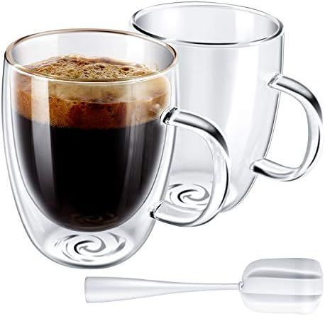 Yuncang Glass Coffee Mugs 2 Pack,Double Wall Insulated Glass Mugs Cups,Cappuccino Cups with Clean... | Amazon (US)