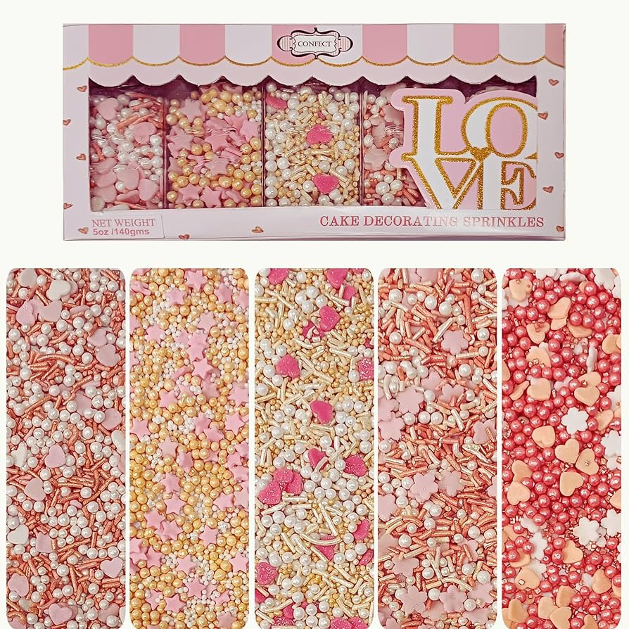 Confect Valentine’s Day Edible Sprinkles Mix – Gold, White & Pink Pearls with Stars & Hearts ... | Amazon (US)