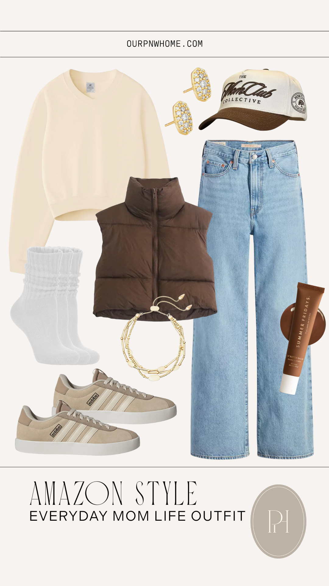 Amazon style finds perfect for everyday mom looks!

mom life, mom outfit, casual look, casual outfit, straight leg jeans, wide leg jeans, light wash denim, light wash jeans, white sweater, v-neck sweater, stud earrings, gold bracelet, layered bracelets, white socks, crew socks, tan sneakers, fashion sneakers, lip balm, lip gloss, mom hat, baseball cap, neutral sneakers, tennis shoes 

 #LTKootd #LTKmomlife #LTKFindsUnder100