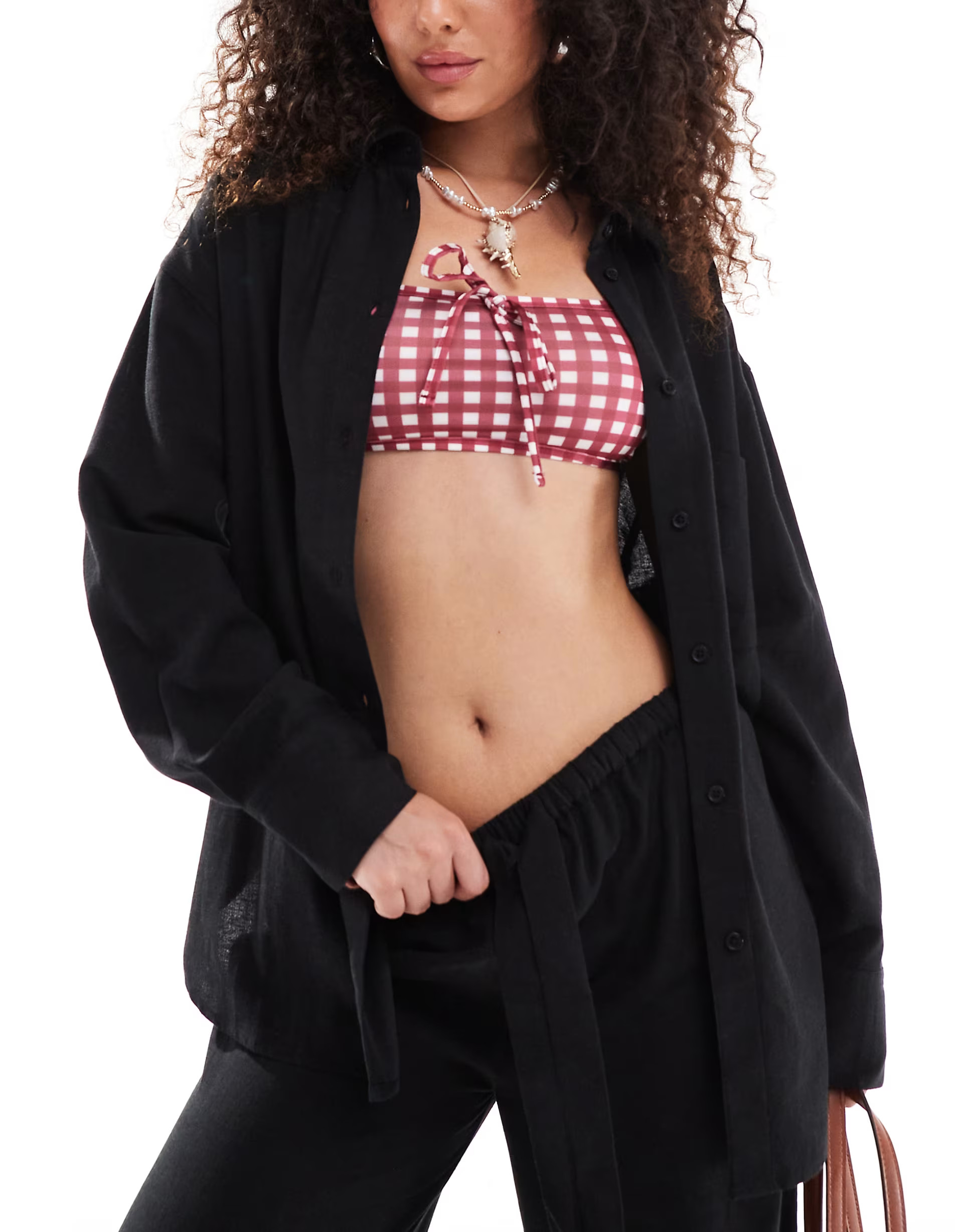 ASOS DESIGN Isabel mix & match linen look oversize beach shirt in black | ASOS (Global)