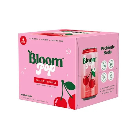 Bloom Pop Shirley Temple Prebiotic Soda Pop, 12 fl oz, 4 Pack Cans | Walmart (US)