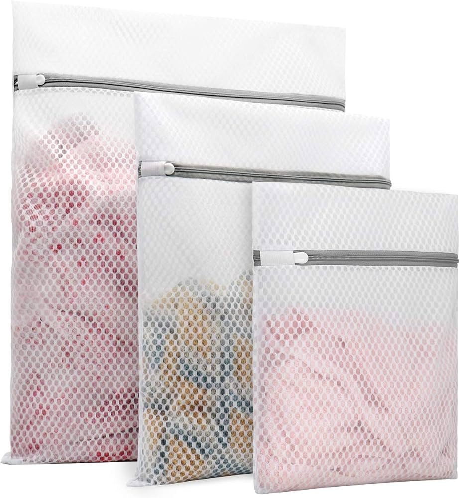 3Pcs Durable Honeycomb Mesh Laundry Bags for Delicates (1 Large 16 x 20 Inches, 1 Medium 12 x 16 ... | Amazon (US)