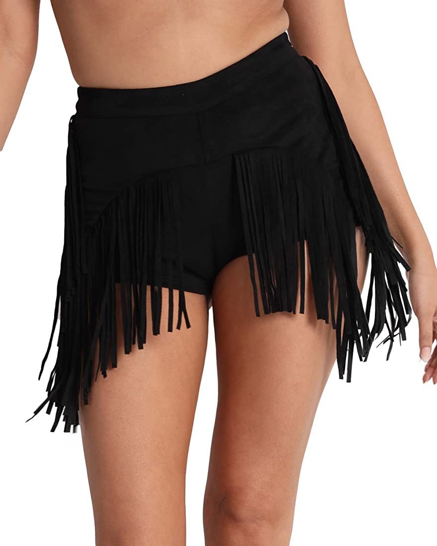 iHeartRaves Fringe Skirt for Women - High Waisted Cowgirl Fringe Skirt Rave Bottoms | Amazon (US)