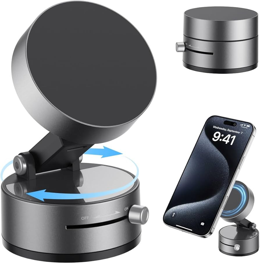 Vacuum Magnetic Suction Phone Holder,Upgraded 360° Adjustable Suction Cup Car Phone Mount,Hands-... | Amazon (US)