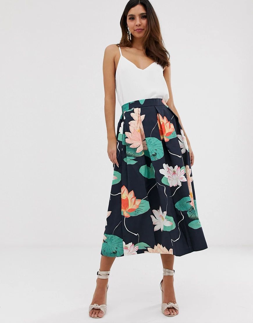 Closet pleated floral skirt-Navy | ASOS (Global)