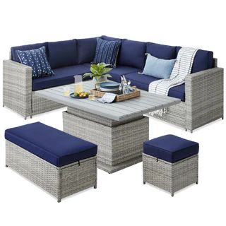 6-Piece Wicker Patio Furniture Set w/ Height-Adjustable Dining Table | Best Choice Products 