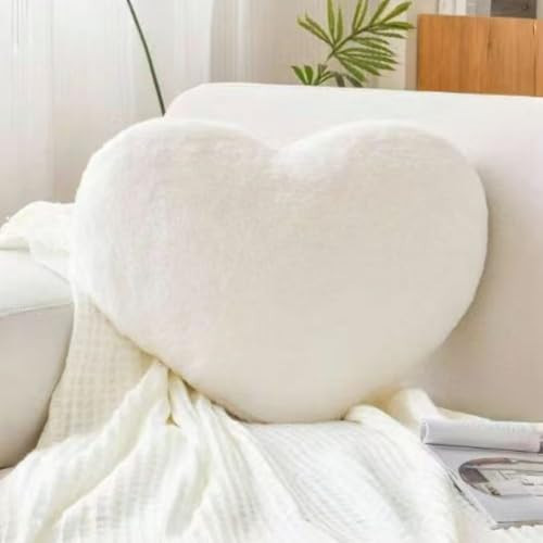 Prettybuy Heart Pillow, 9.8" x 11.8" White Heart Decorative Throw Pillow for Bed Couch Cute Faux Rabbit Fur Love Heart Pillows Cushion for Sofa Chair Living Room Valentine's Day Home Decorations | Amazon (US)