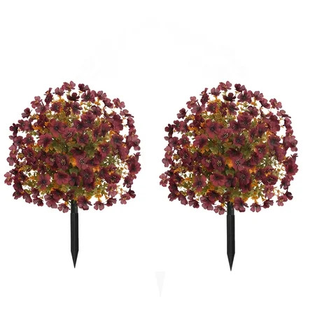 2 Pack Fall Artificial Topiary Bushes - 23" Thanksgiving Boxwood Ball Trees with Mums, UV Resistant Faux Plants with Ground Spike for Outdoor, Fake Shrubs for Garden Porch Autumn Thanksgiving Decor | Walmart (US)